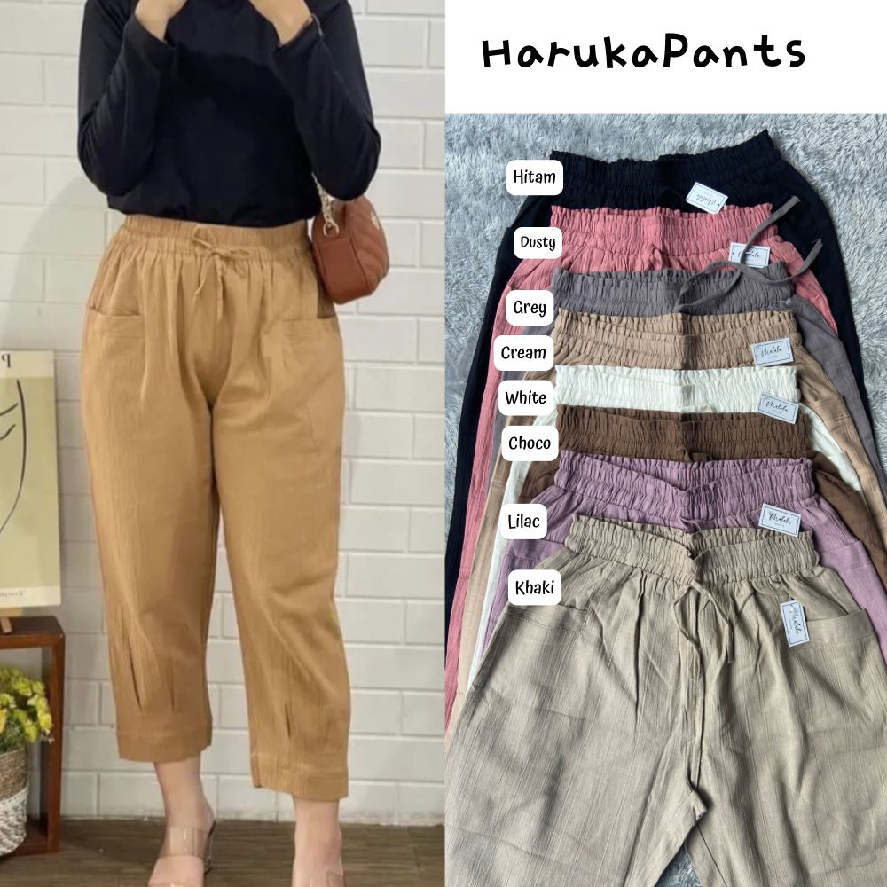 Haruka Pant linen crinkle Premium Celana 7/9 Wanita Murah