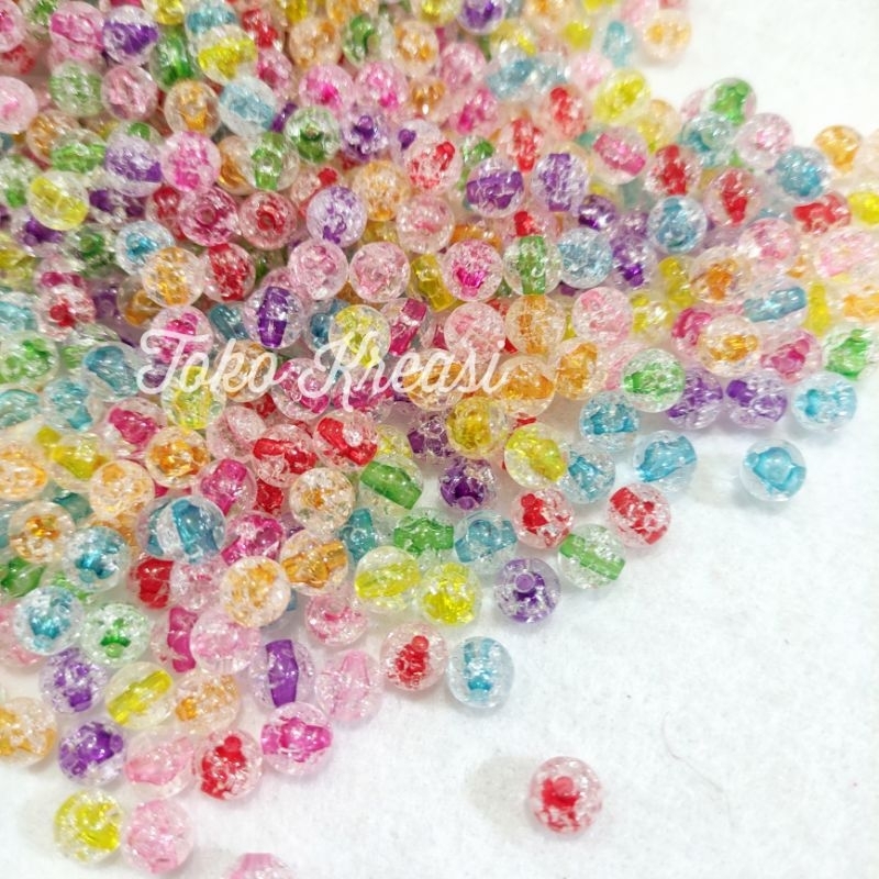 (Per Pack) Manik Mote kaca bening motif pecah / retak 6mm
