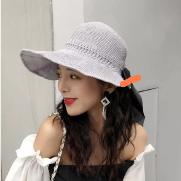 Topi Pantai Rajut Pita Korea Fashion Topi Wanita Bisa Dilipat Topi Rajut Sun Visor Hat - BM01