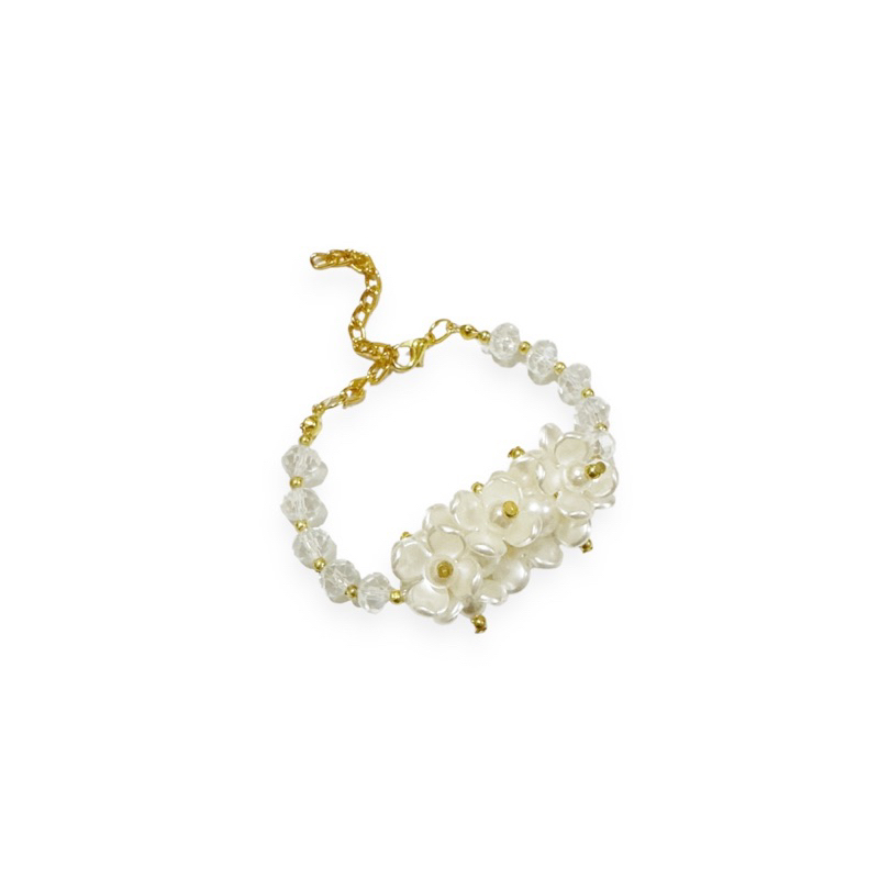 Evanny Crystal Pearl Flowery Bracelet Gelang Mutiara Kristal Kelopak Bunga