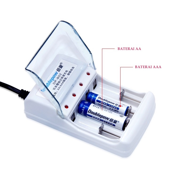 IMPOR DOUBLEPOW CHARGER CAS BATERAI AA AAA DENGAN LAMPU CAS BISA UNTUK 4 BATERAI