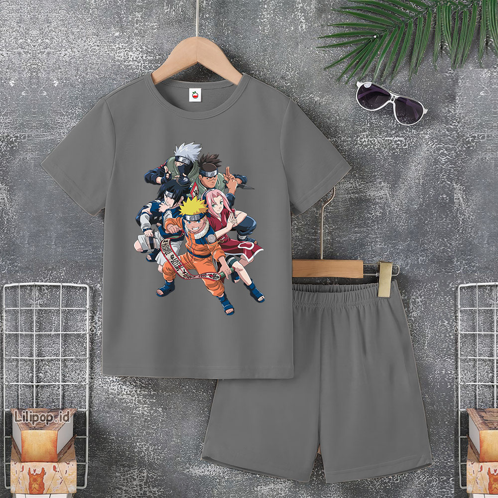 Baju Anak Stelan Usia 4-10 Tahun naruto Kaos 3/4 Cowok Cewek  Celana Pendek Harian