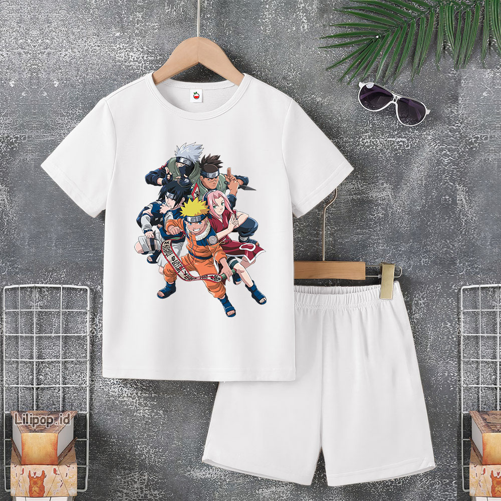 Baju Anak Stelan Usia 4-10 Tahun naruto Kaos 3/4 Cowok Cewek  Celana Pendek Harian