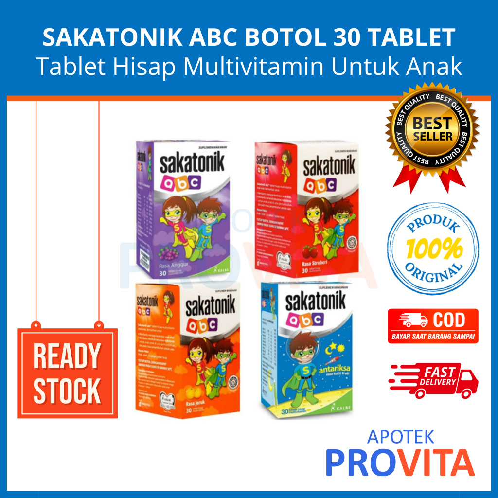 SAKATONIK ABC BOTOL 30 TABLET HISAP - Multivitamin Untuk Anak / Suplemen Makanan Anak