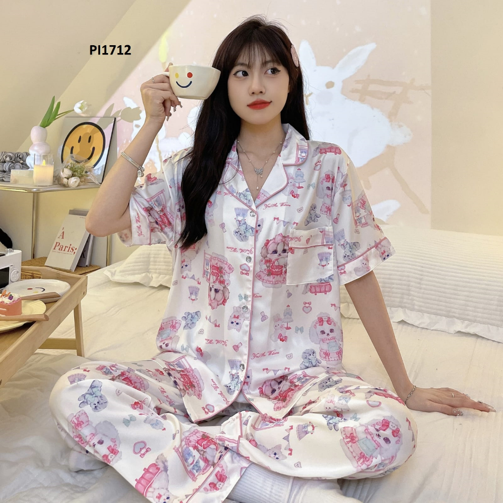 PIYAMA 3IN1 WANITA BAJU TIDUR SUTRA PI1712