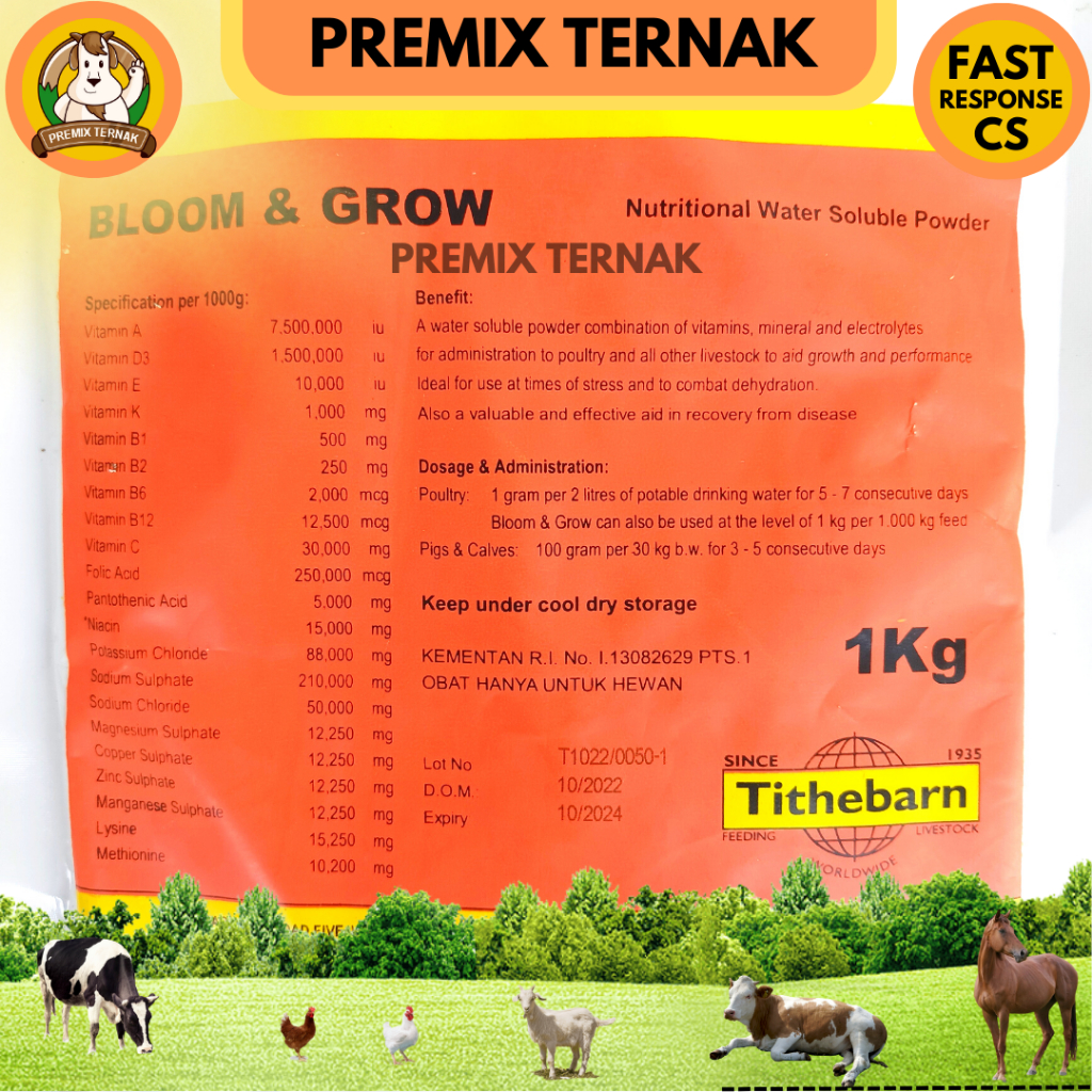 VITAMIN BLOOM AND GROW 1KG - Multivitamin Dosis Tinggi Untuk Ternak Sapi Kambing Domba Ayam Bebek