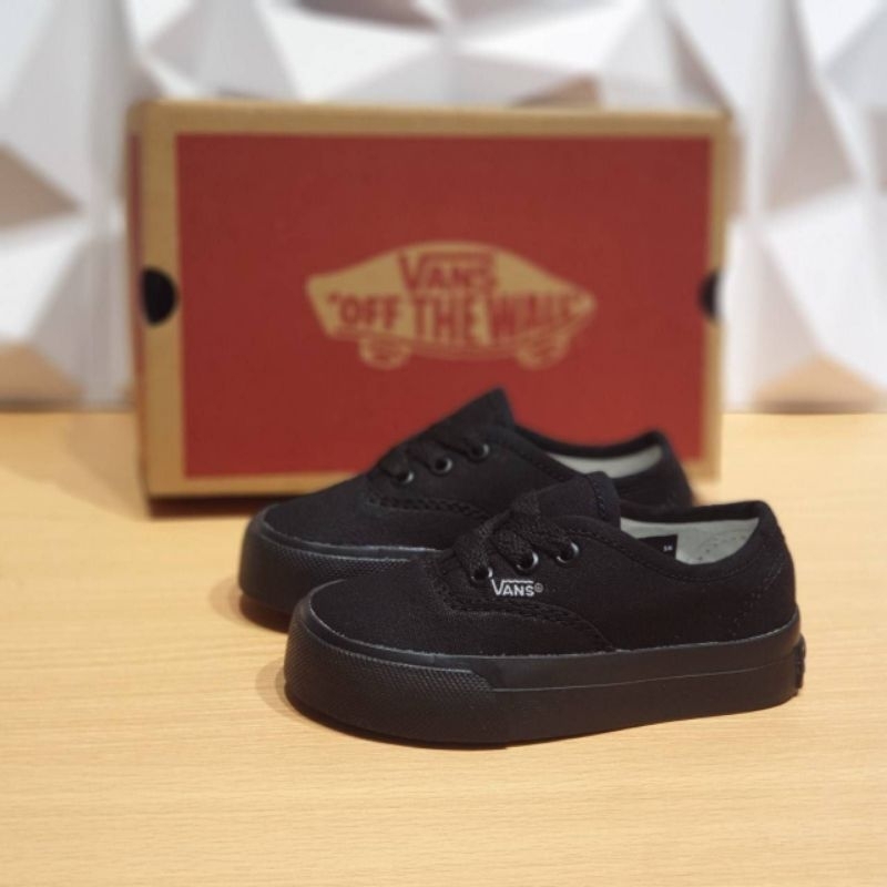 Sepatu Vans Anak Authentic Laki Laki Perempuan Hitam Polos Sekolah Paud Tk Sd Sepatu Vans Anak Full Black Kanvas Tali Premium