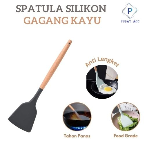 SODET- Silikon Sutil Masak Gagang Kayu Tahan Panas
