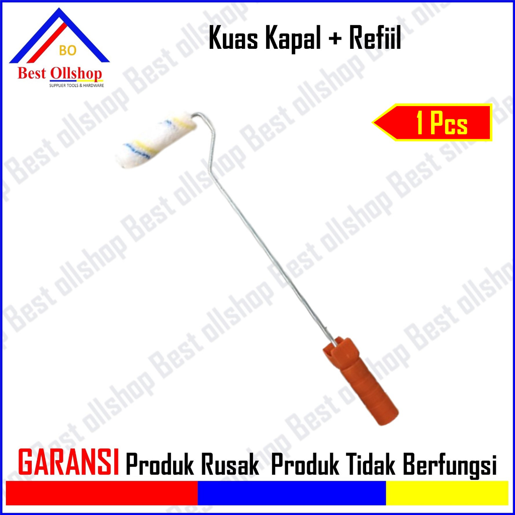Termurah! Isi Kuas Cat Roll Kecil Bulu Refill Kuas Roll Kapal 4&quot; Inch Panjang 10 Cm + Kuas Kapal 1 Paket