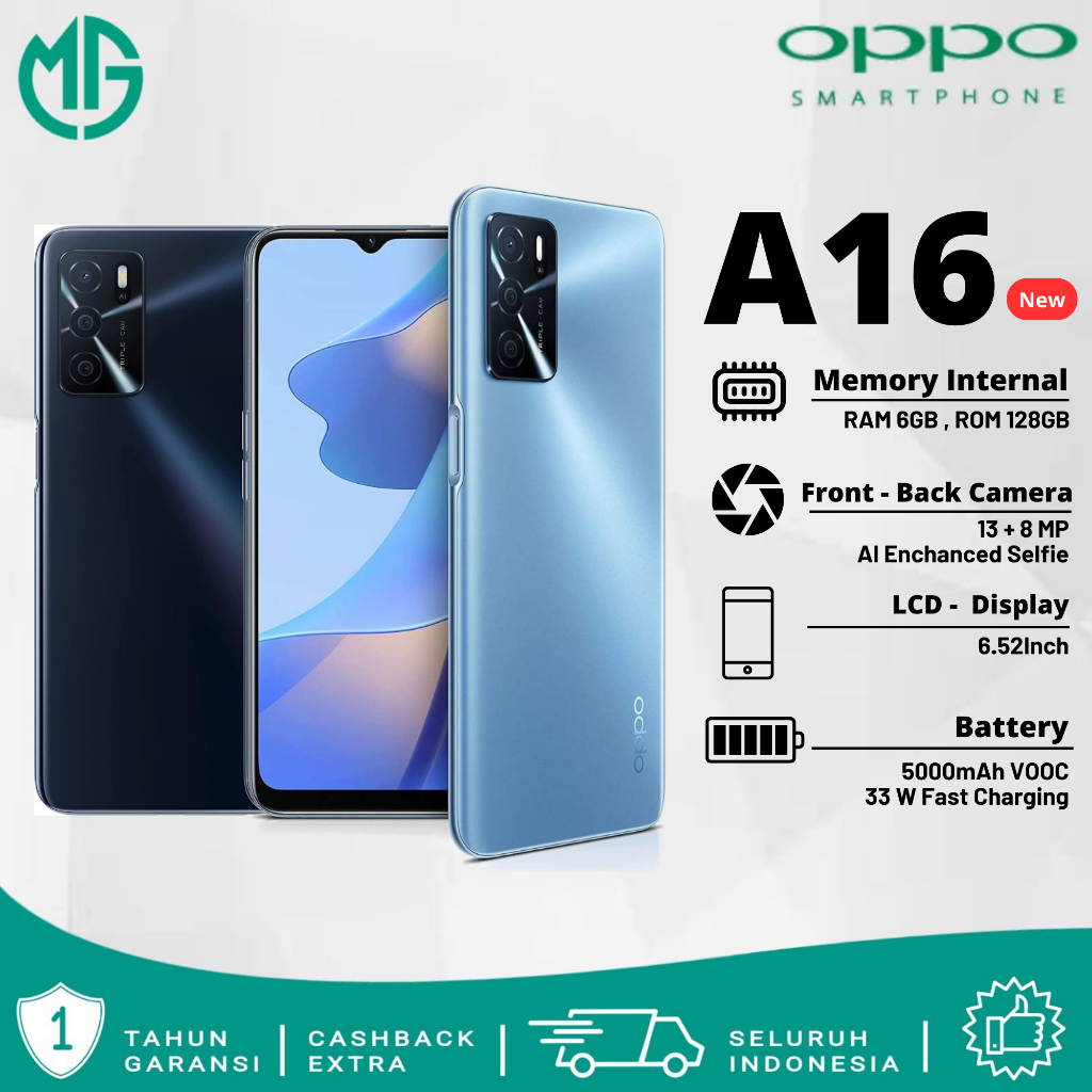 Oppo A16 Ram 6/128 GB Smartphone AI Triple Camera Garansi 1 Tahun