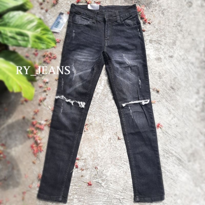 celana jeans pria jeans wisker ripped jeans modern jeans street hitam