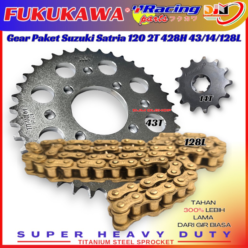 Gir Set Gear Paket Racing Satria 2tak 428H 43T 14T 128L Plus Rantai Gold Fukukawa