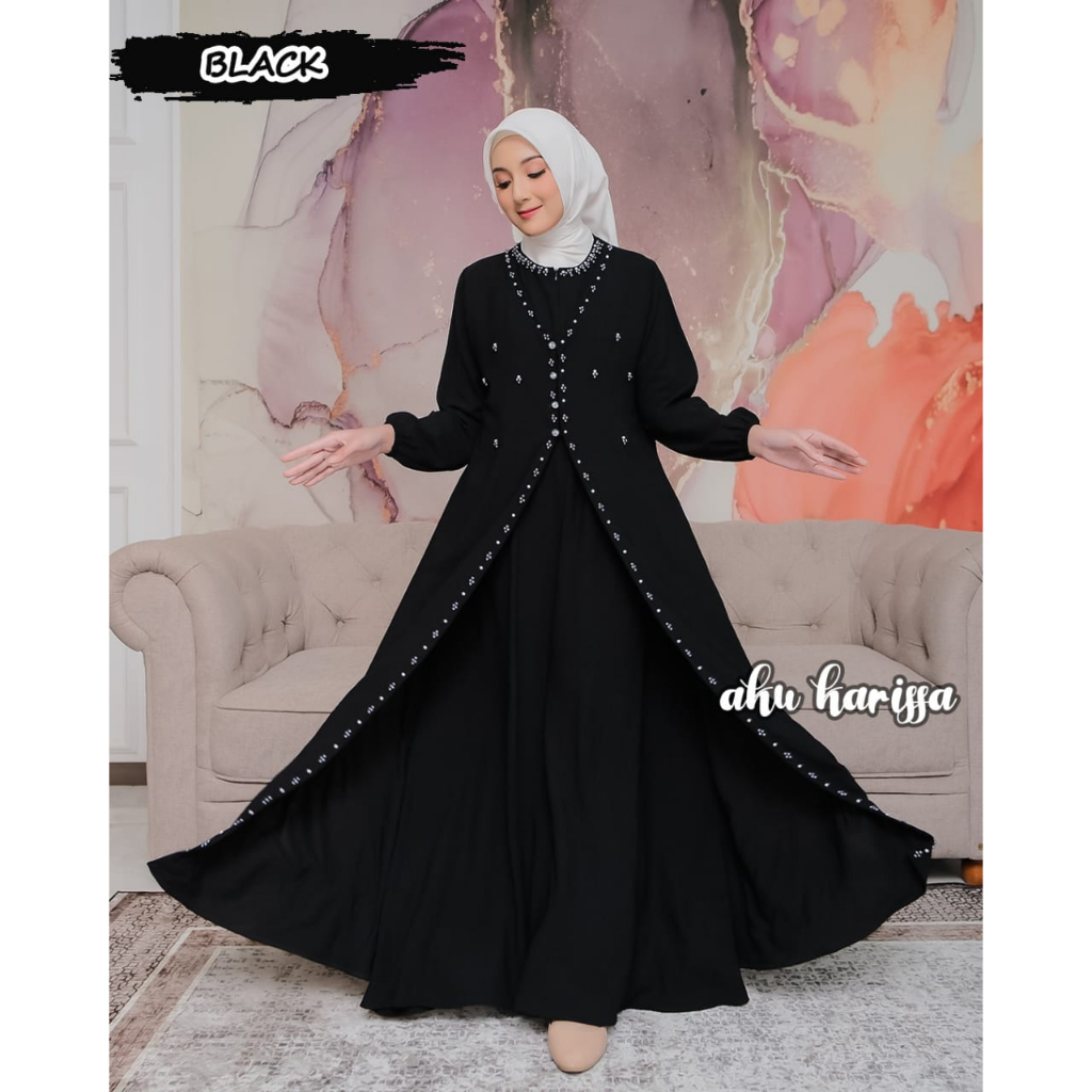 DRESS CRINGKEL ZENIRA NADIYA AKU KARISSA MIX ORNAMEN PAYET MEWAH GAMIS PESTA KONDANGAN HAJATAN SERAGAMAN HARI RAYA LEBARAN NEW ARRIVAL LUX HITAM POLOS