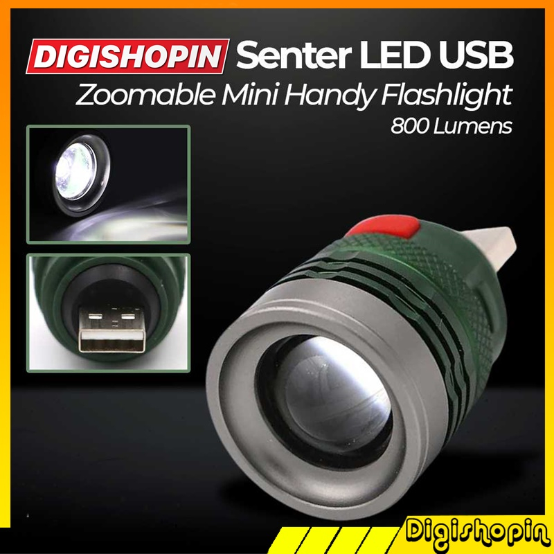 Senter LED USB Zoomable Mini Handy Flashlight 800 Lumens Lampu USB Senter LED