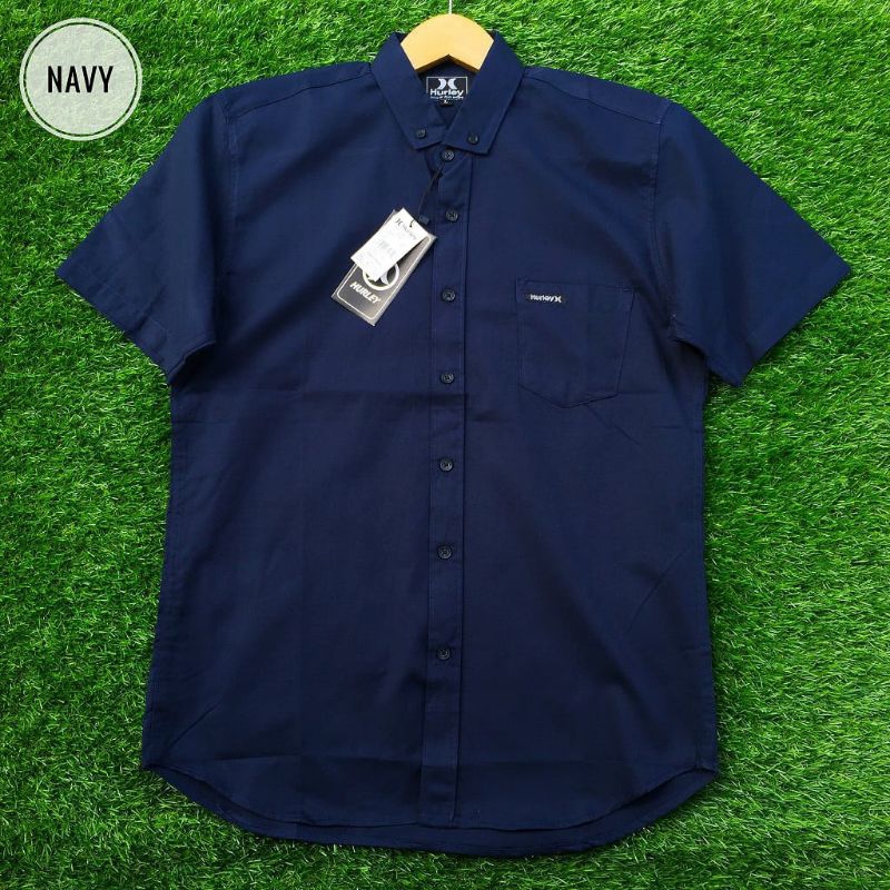 kemeja cowok polos pria lengan panjang slimfit hem pria kantor hitam navy putih maron army