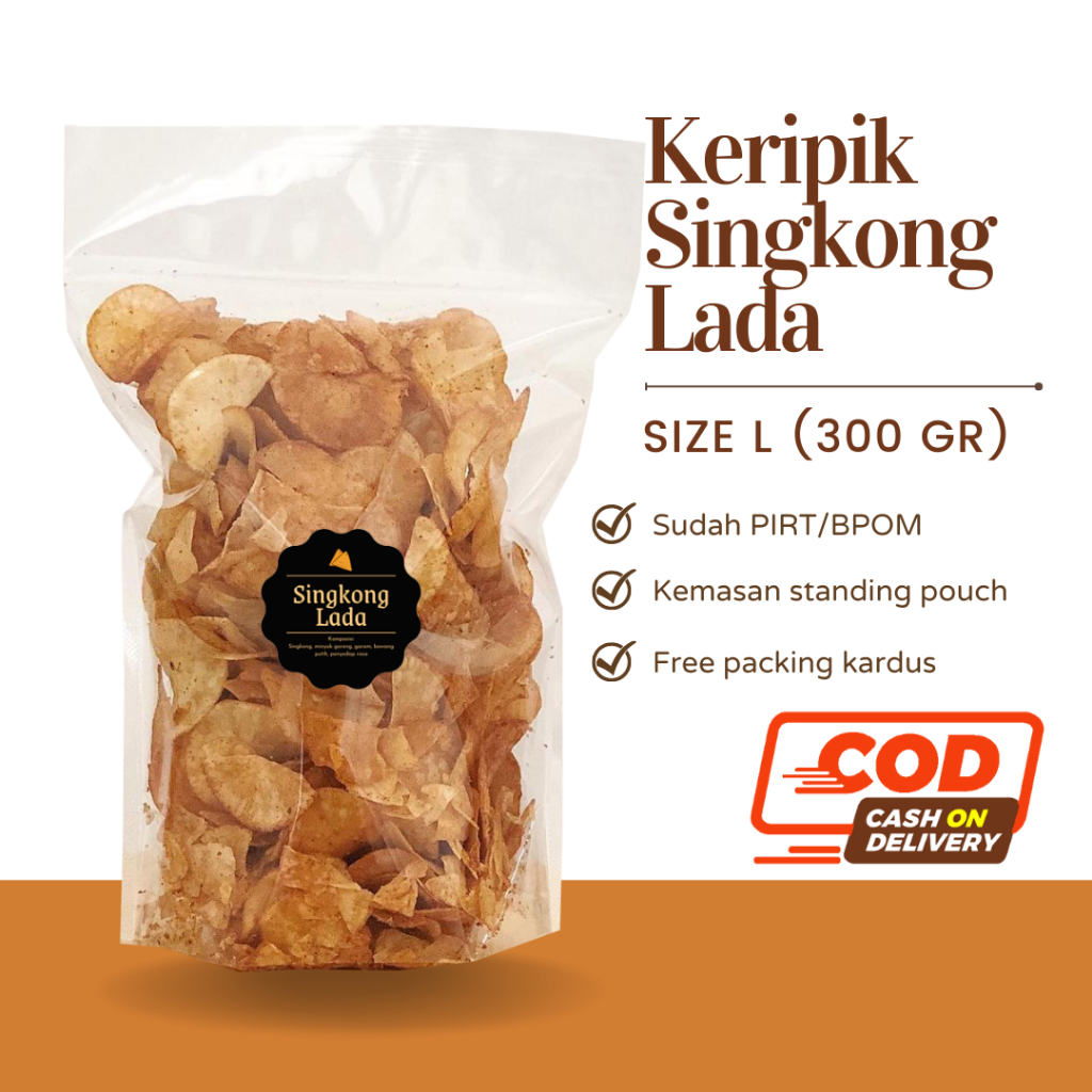 [DELISH SNACKS] Keripik Singkong Asin / Balado / Lada / Keju (L) 300gr / Snack Cemilan Camilan Pedas Gurih