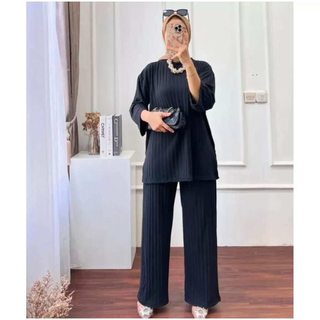 one set tunik knit terbaru/Setelan Celana Tunik Wanita Kaos Knit Rajut Import Viral Kekinian Terbaru Terlaris Termurah COD