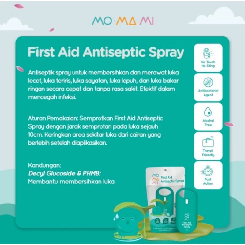 Momami First Aid Antiseptic Spray 10ml Pembersih Luka Bayi Anak Semprot Antiseptik Mencegah Infeksi P3K Bayi Traveling Tanpa Rasa Sakit Cepat Kering