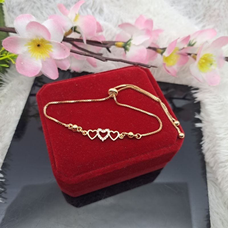 Gelang Tangan Serut Model tripel love lapis emas