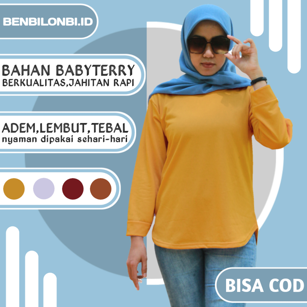 BAJU KAOS LENGAN PANJANG WANITA OVAL BAWAH BAHAN BABYTERRY PREMIUM ADEM TEBAL ATASAN T-SHIRT TOP BAS