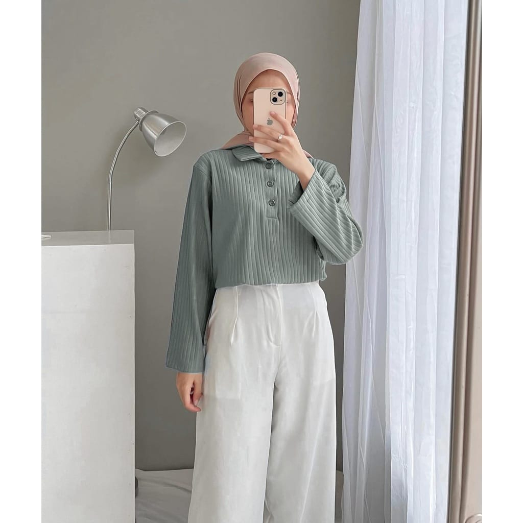 Firly Top Knit - Kaos Polo Knit - Kaos Lengan Panjang - Kaos Wanita - Longsleeve Shirt