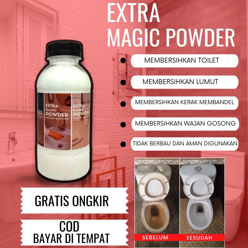 Extra magic powder serbuk  pembersih kerak kamar mandi wc toilet wajan panci gosong lumut promo