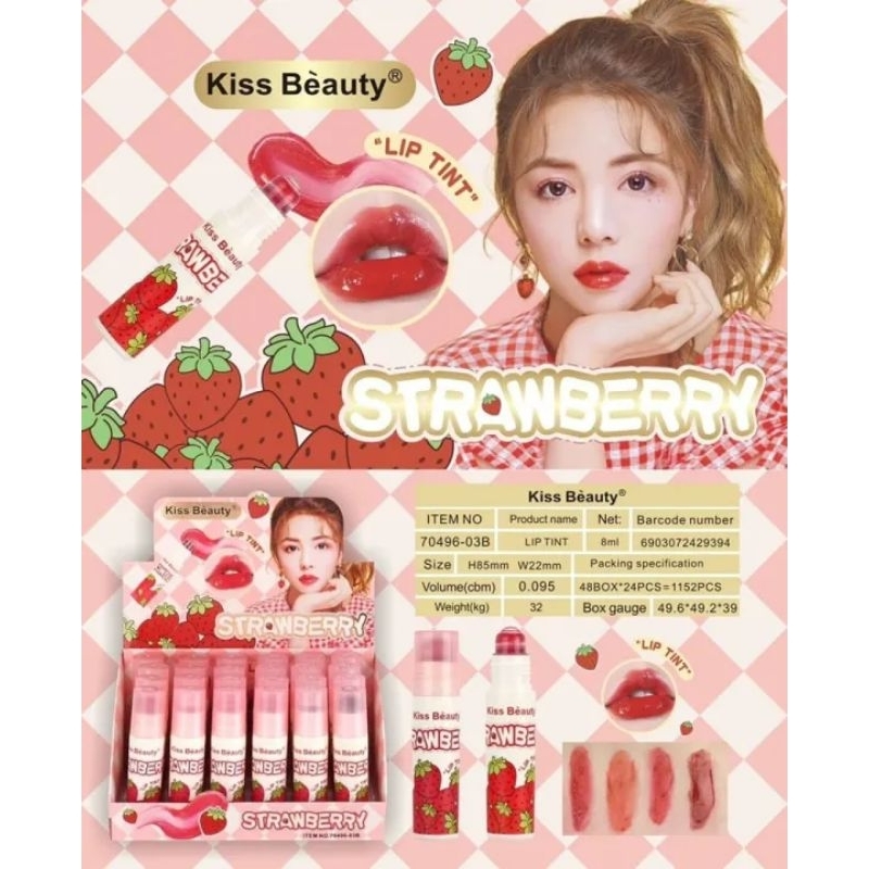 [Per Buah] Liptint Kiss Beauty Aloe Vera / Strawberry Roll On 70496-03A /03B