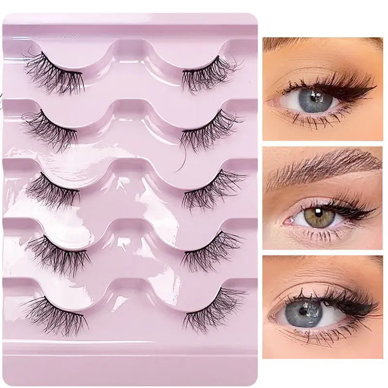 Half Eye Lashes 5 Pairs New Faux Mink Lashes Natural False Eyelashes Wispy Fluffy Eyelash Extension Makeup Half Lashes Tool