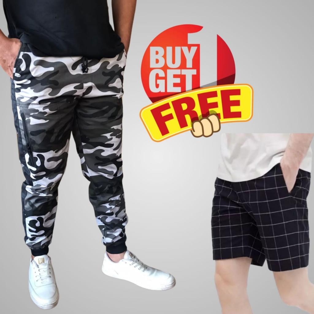 Paket Promo Celana joger army camo free celana pendek tartan