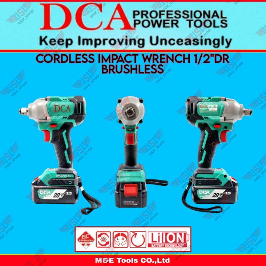 DCA ADPB298 Cordless Impact Wrench 1/2&quot;DR Brushless 20Volt 2Battery