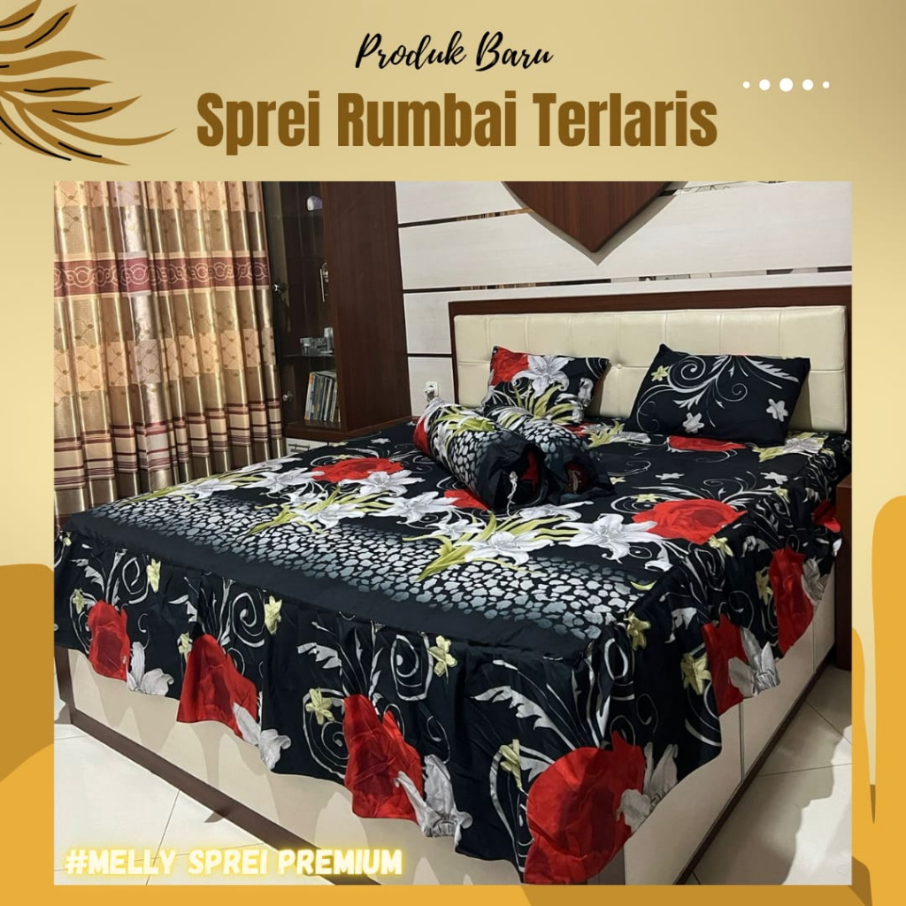 Spray Rempel Premium Motif Bunga Terbaru 2023 Termurah Sprei Pengantin Rumbai Mewah Set Lengkap Bantal Guling Ukuran King Size 180x200x30 No 1  Tinggi 30