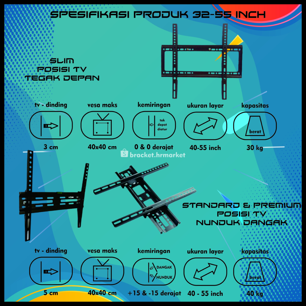 Bracket TV LED LCD 43 55 50 40 42 49 Inch Dijamin Cocok 40 - 55 In 2 Arah Universal Breket TV Briket TV Braket TV Gantungan TV Tembok Tempelan TV Dinding BB1 HT-002