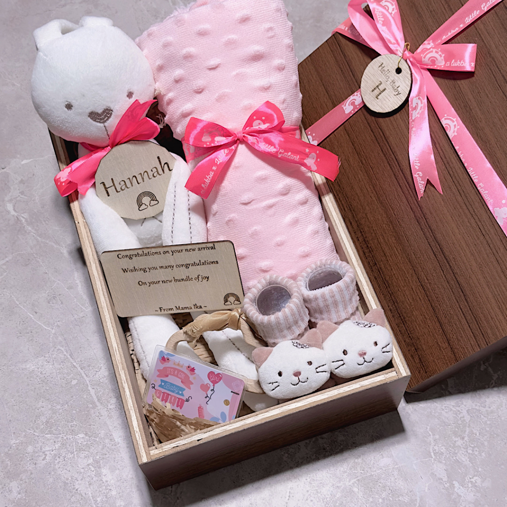 Langsung Kirim | Wooden Hardbox Hampers Baby Kado Hadiah Gift Boneka Selimut Plush Doll Bunny Laki Laki Perempuan