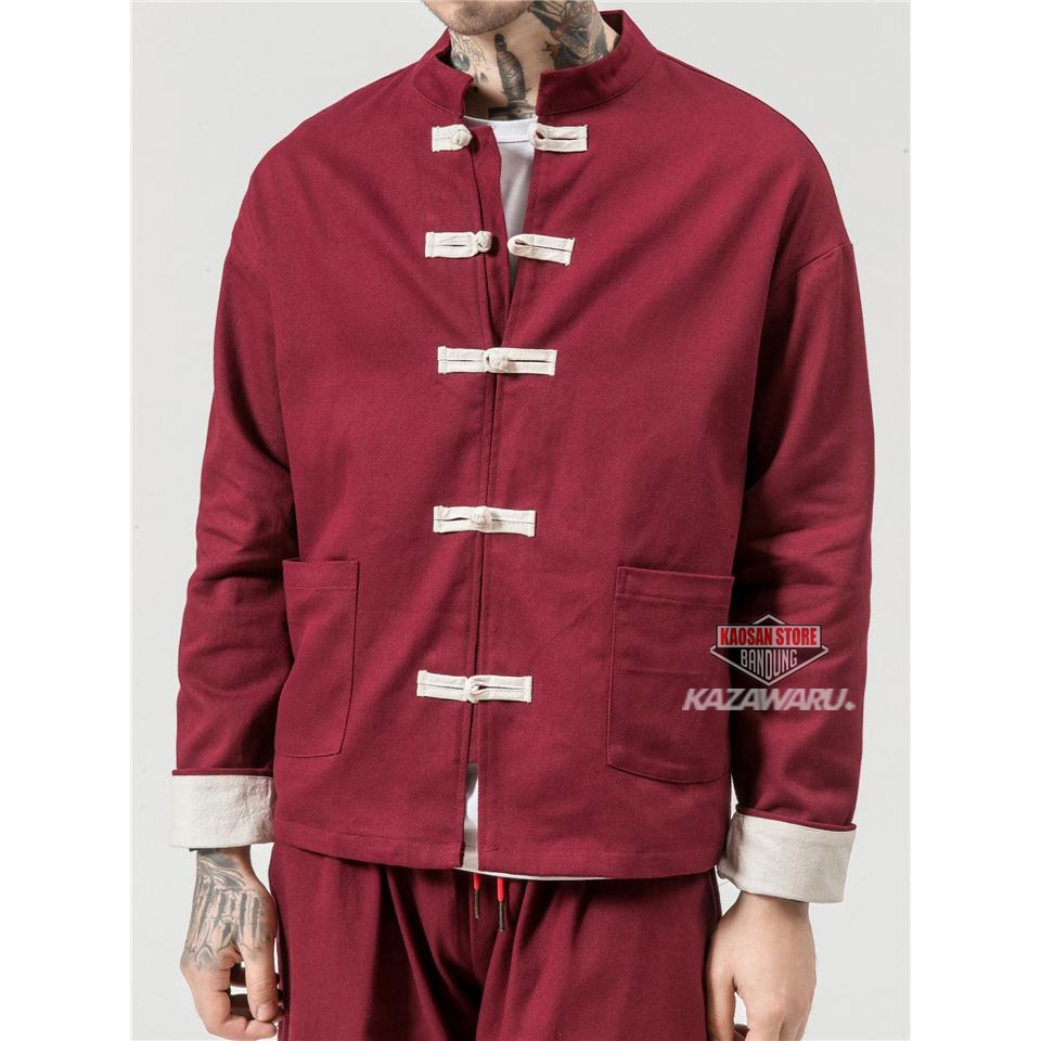 KAZAWARU KIMONO OUTER PRIA LENGAN TANGAN PANJANG | KIMONO KEMEJA PRIA | KIMONO CARDIGAN CHEONGSAM | 