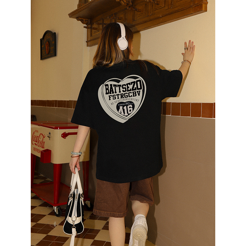 T-shirt Lengan Pendek Retro Heart Korean Style/Kaos Atasan Wanita/Baju Kaus Oversize Wanita/Kaos Wanita