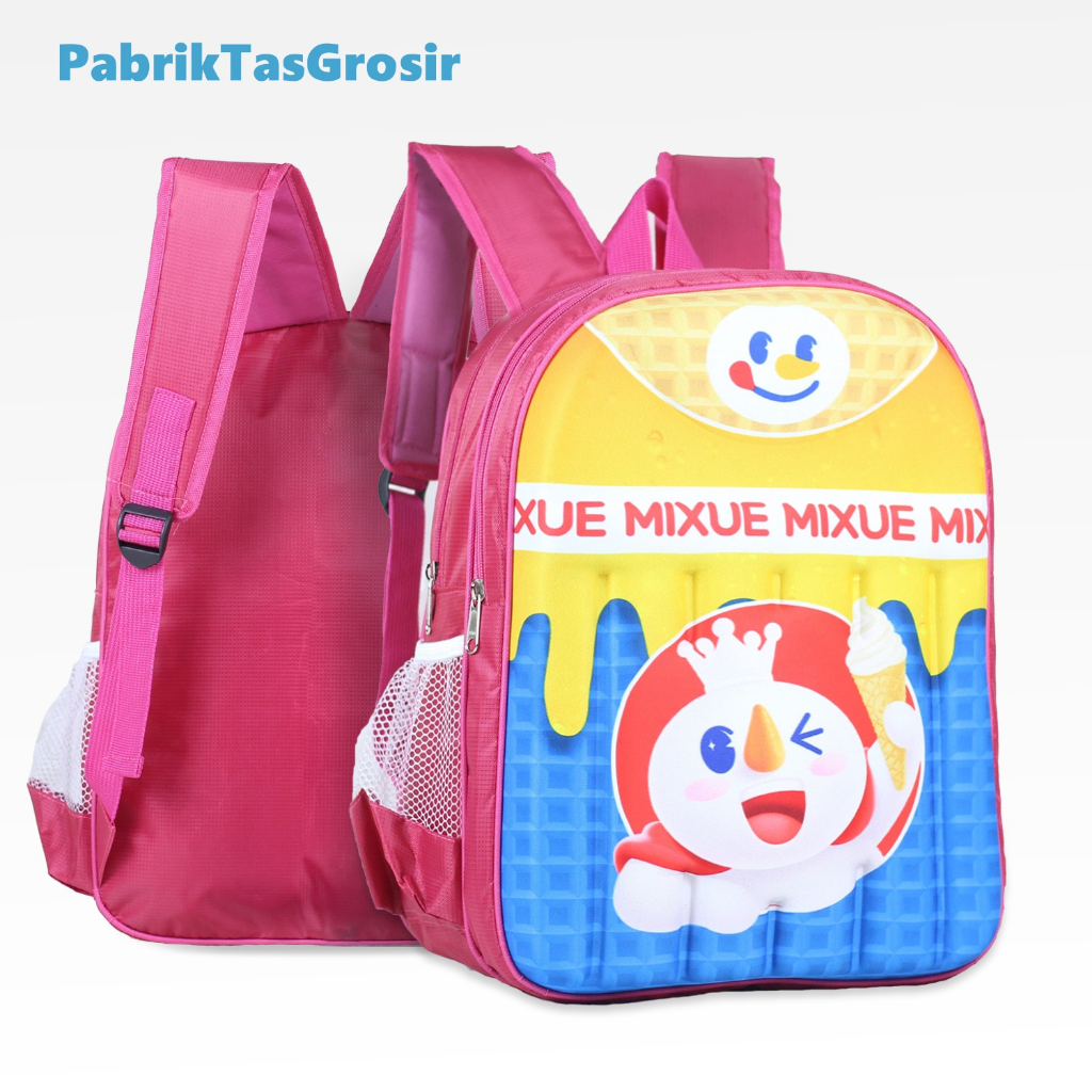 Tas Ransel Anak Mixue TK SD 3D Emboss MIXUE Es Krim Terbaru Model Impor Bahan Kuat Awet Kapasitas Besar Muat Banyak backapck Impor Anak TK PAUD Timbul Tebal