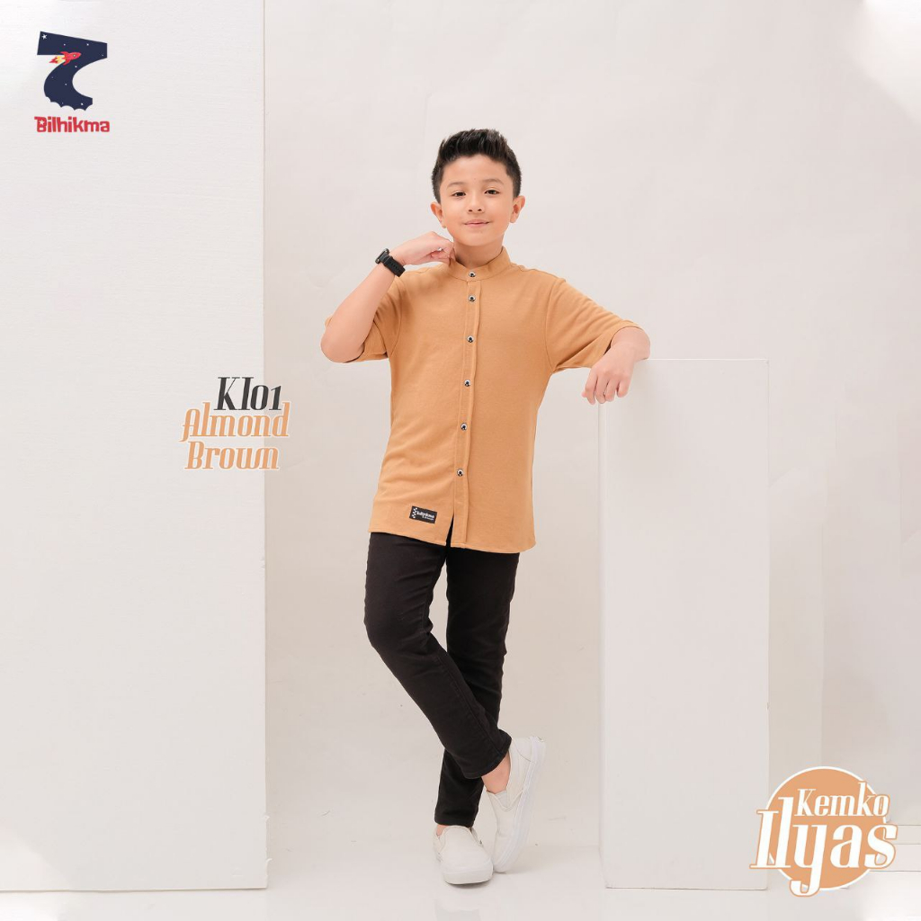 Nauree - Baju Koko Kemko Ilyas Anak Remaja Pria Dewasa Tebal Premium Lengan Pendek Modern Bahan Kaos Cotton Combed 24s Polos Adem Nyaman Jahitan Rapih Halus Serap Keringan Atasan Muslim Formal Casual