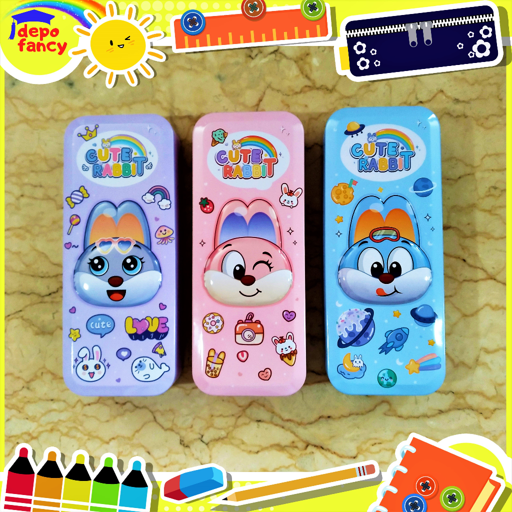 

Kotak Pensil Kaleng 2 Susun B-747 Rabbit Space Timbul / Tempat Pensil / Pencil Case / Boks Pensil / Box Pen / Tepak Pensil