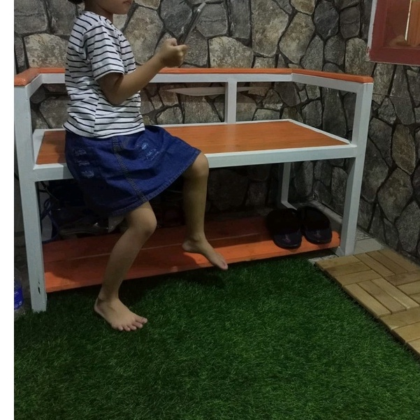 bangku kayu panjang kaki besi/bangku taman/bangku murah/kursi murah