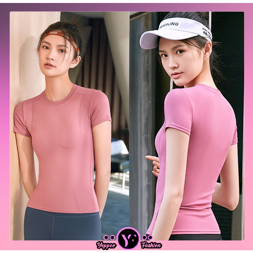 •YF• BJ1137 Baju Kaos Pakaian Olahraga Sport Wanita Baju Senam Gym Yoga Wanita