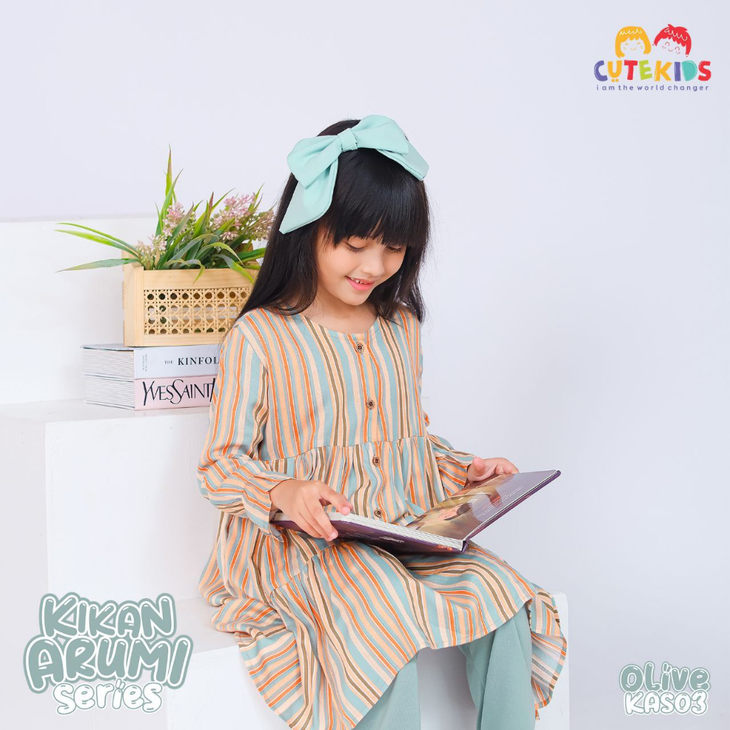 Nauree - Setelan Tunik Kkan Arumi Baju Anak Perempuan Bahan Katun Rayon Printing Full Kancing Hidup Crickle Airflow Premium Import Korea Ukuran S M L XL Warna Ungu Pink Hijau Coklat Motif Lucu Warna Warni Coral Magenta Tosca Setcel Terbaru Kekinian