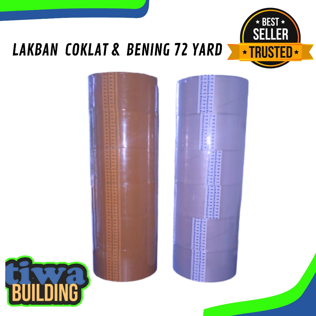 

LAKBAN / SELOTIP COKLAT DAN BENING UKURAN BESAR/ LAKBAN COKLAT & BENING LIMAS 2 PRINTECH 72 YARD