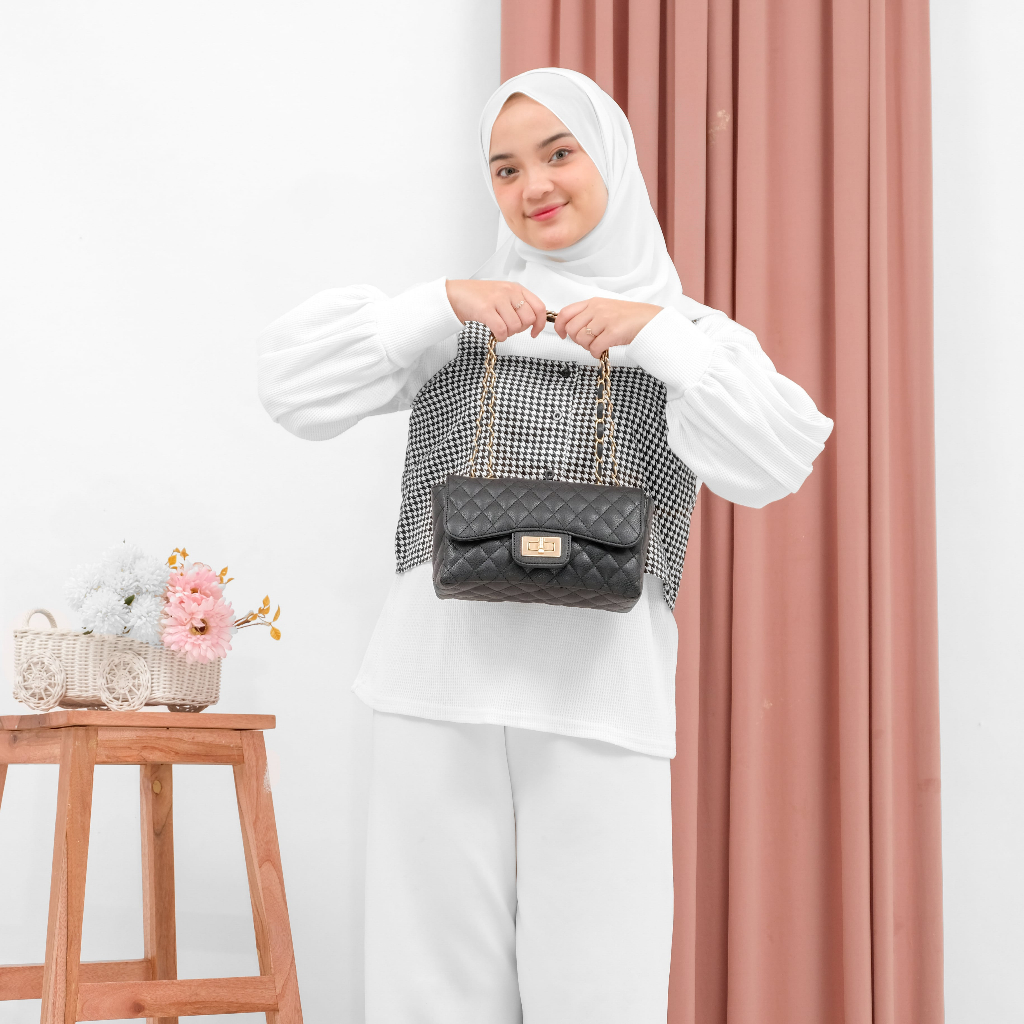 Tas pesta wanita tali rantai slingbag cewe polos selempang wanita shoulder bag bahu tali panjang