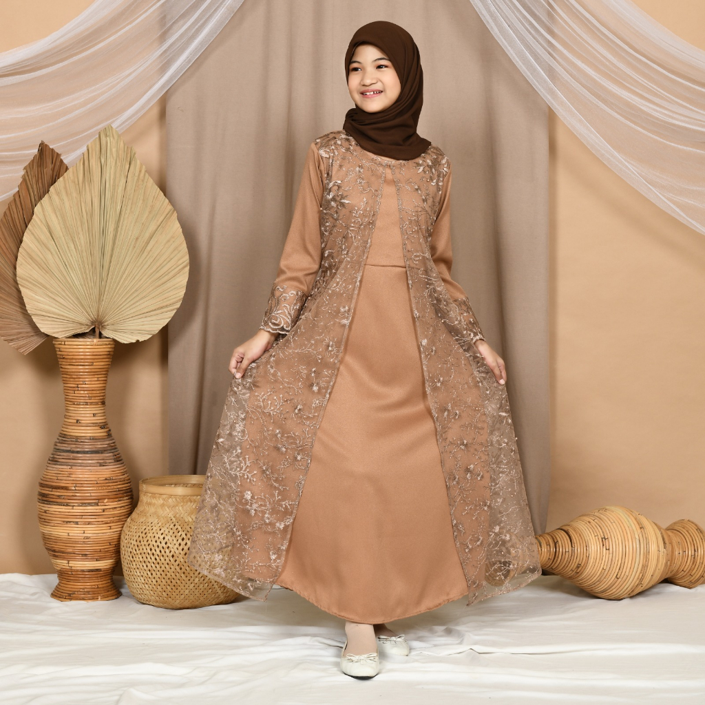 GAMIS HANI ANAK MAXI TANGGUNG 9-14th DRESS MUSLIM REMAJA BRUKAT TILE BORDIR LEBARAN IDUL FITRI