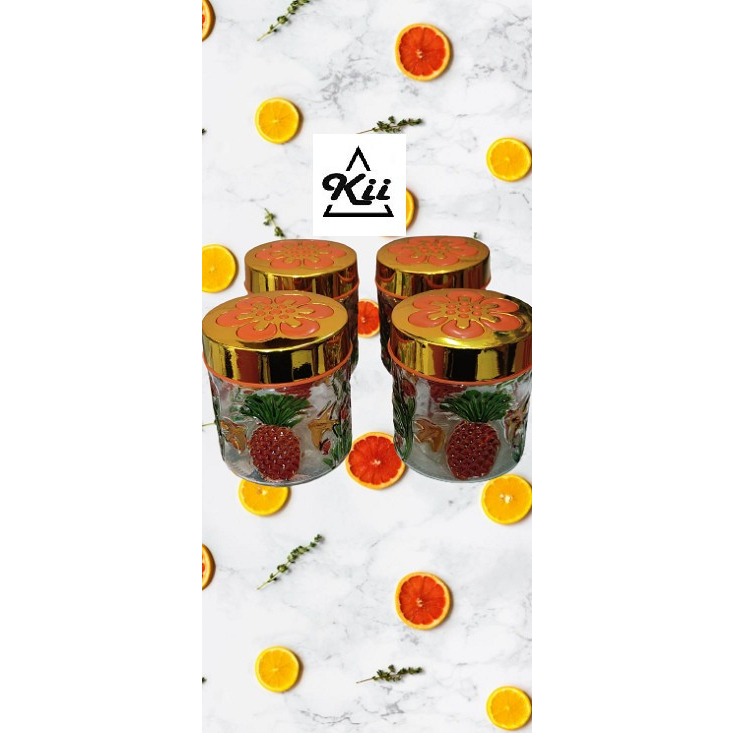 CANISTER Toples Kaca Set 4 Pcs + Rak - Orange