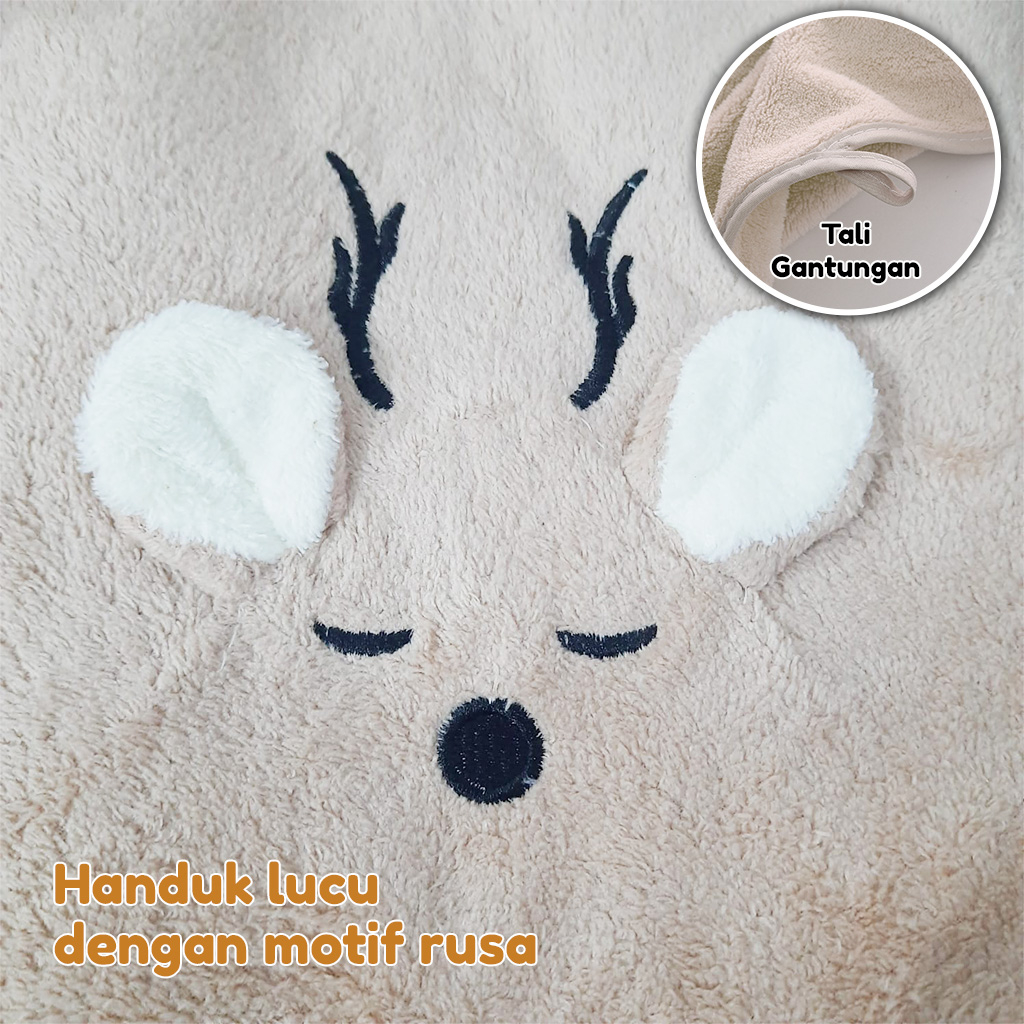 Handuk Mandi Anak Bayi Motif Rusa Panda Kelinci Jumbo Size 70x140cm Polyester Premium Tebal Lembut Perlengkapan Rumah Tangga Import - H7-A - 88Blanketstore