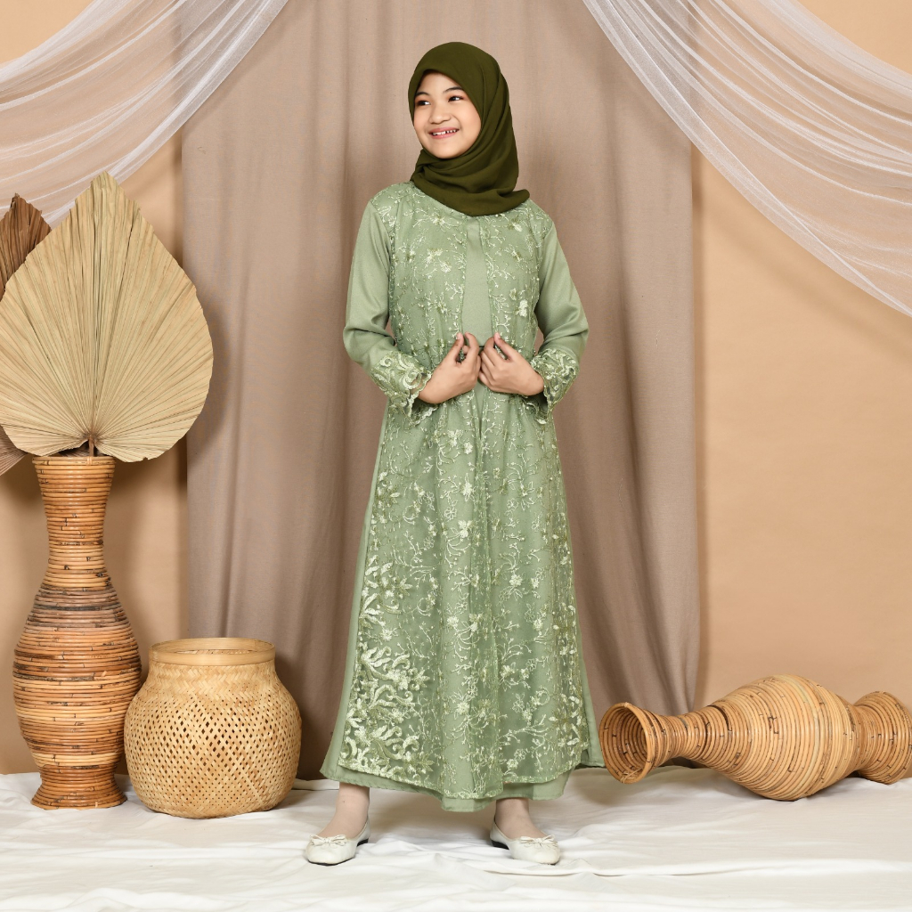 (PASTI REALPICT) GAMIS HANI ANAK MAXI 9-14th DRESS MUSLIM REMAJA BRUKAT TILE BORDIR LEBARAN IDUL FITRI