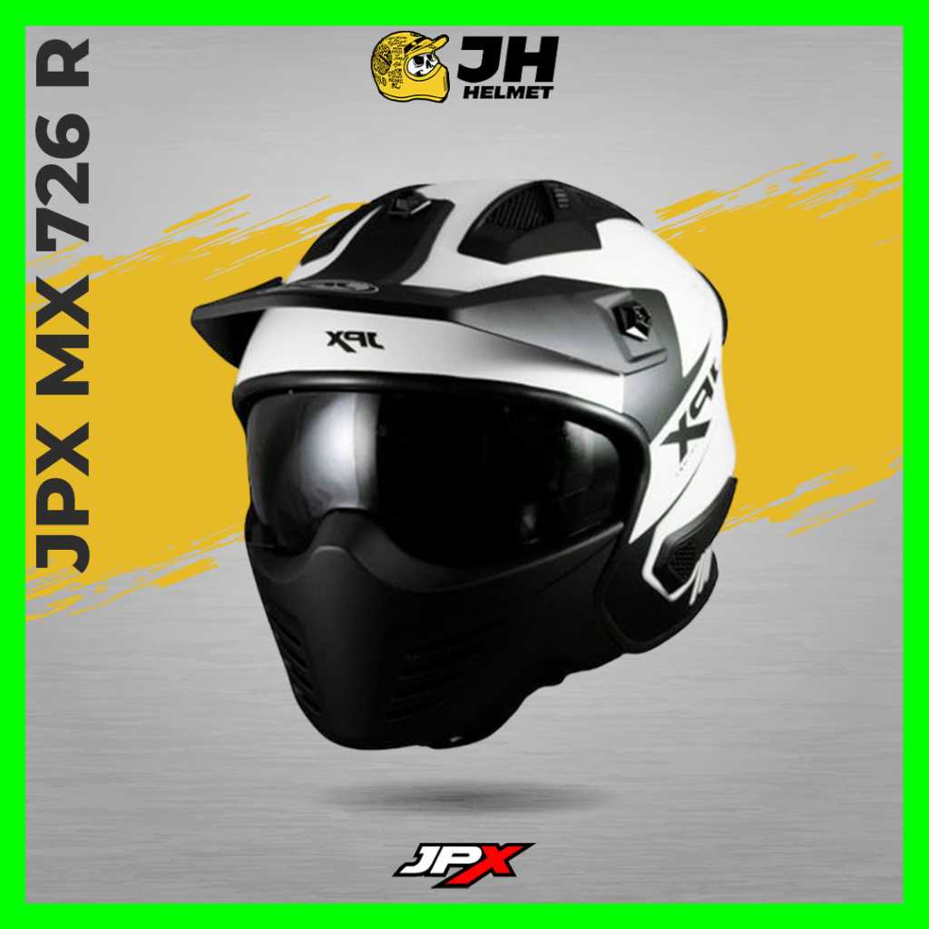 Helm JPX MX 726R Solid White Pearl Black | Helm Full Face | JUAL HELM