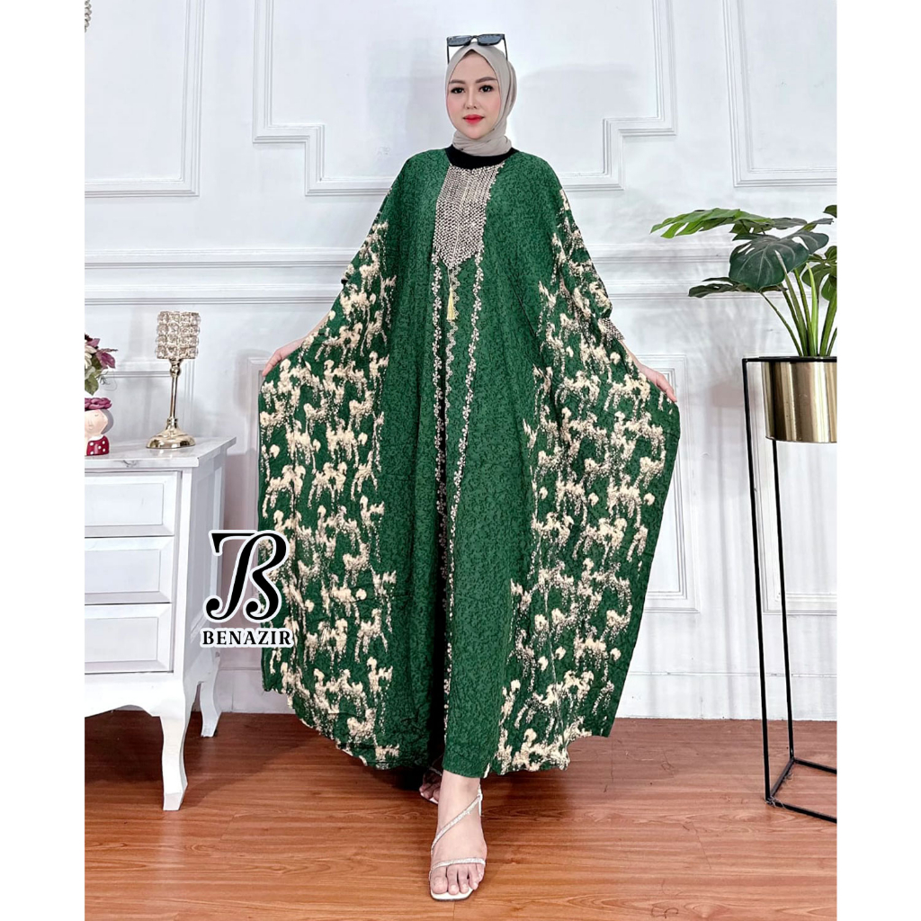 Maheswari Kaftan Renda Arabian Motif Batik Premium Cocok Untuk Lebaran/Kondangan