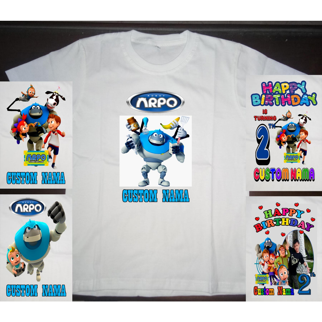 Kaos Anak Arpo Robot HBD Couple Family  Free Tulis Nama